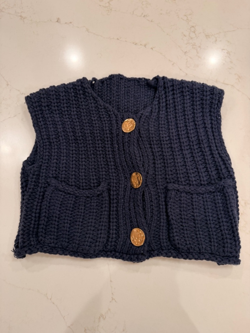 Navy Knit Button-Front Women's Vest NWT